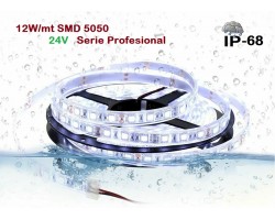 Tira LED Flexible 24V 12W/mt 60 Led/mt SMD 5050 IP68 Serie Profesional, Rollo 10 mts